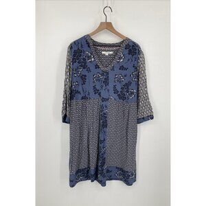 Boden Mollie Dress Floral Tunic Blue Gray US 16L Boho 3/4 sleeve Knee Length